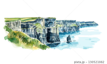 Cliffs of Moher. Cliffs of Moher watercolor vector illustration 130521082