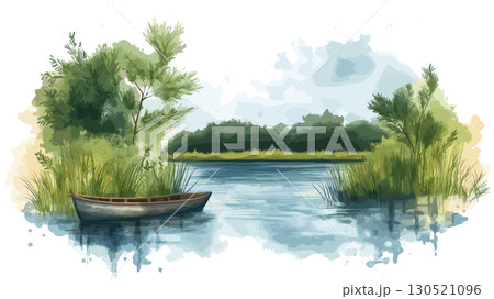 Danube Delta. Danube Delta watercolor vector illustration 130521096
