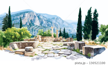 Delphi Archaeological Site. Delphi Archaeological Site watercolor vector illustration 130521100