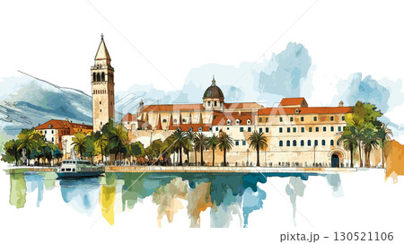 Diocletian's Palace. Diocletian's Palace watercolor vector illustration 130521106