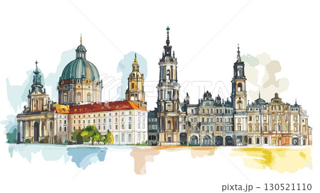 Dresden Zwinger. Dresden Zwinger watercolor vector illustration Dresden Zwinger. Dresden Zwinger watercolor vector illustration 130521110