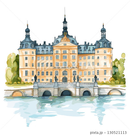 Drottningholm Palace. Drottningholm Palace watercolor vector illustration Drottningholm Palace. Drottningholm Palace watercolor vector illustration 130521113