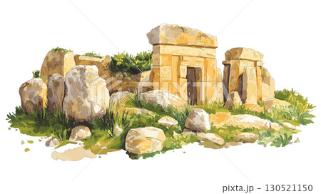 Ggantija Temples. Ggantija Temples watercolor vector illustration 130521150
