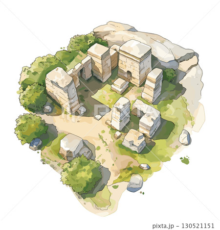 Ggantija Temples. Ggantija Temples watercolor vector illustration 130521151