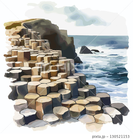 Giants Causeway. Giants Causeway watercolor vector illustration 130521153
