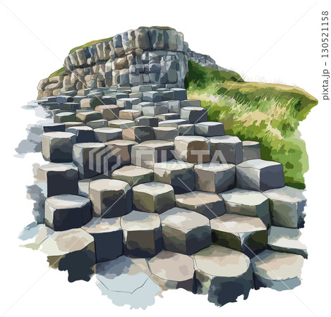 Giants Causeway. Giants Causeway watercolor vector illustration 130521158