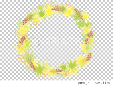 Watercolor style green and yellow autumn leaves wreath frame 130521170