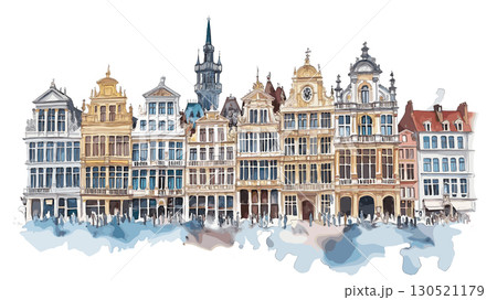 Grand Place in Brussels. Grand Place in Brussels watercolor vector illustration 130521179