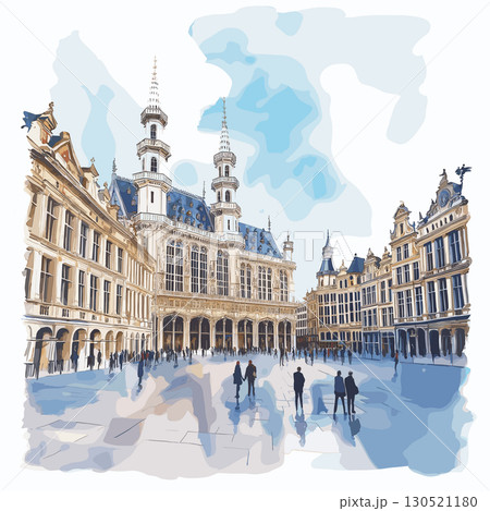 Grand Place in Brussels. Grand Place in Brussels watercolor vector illustration 130521180