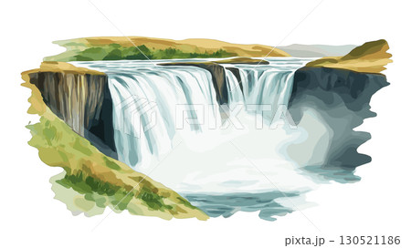 Gullfoss Waterfall. Gullfoss Waterfall watercolor vector illustration Gullfoss Waterfall. Gullfoss Waterfall watercolor vector illustration 130521186