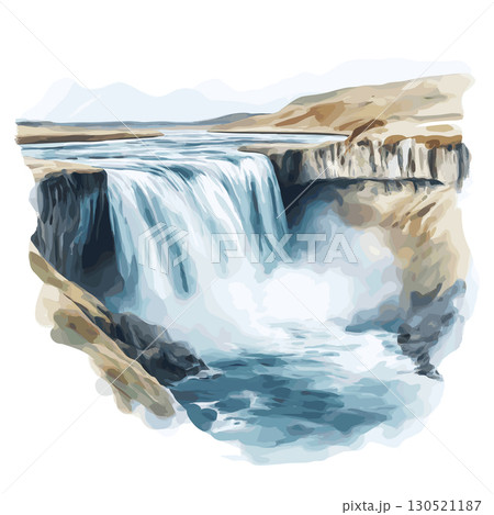 Gullfoss Waterfall. Gullfoss Waterfall watercolor vector illustration 130521187