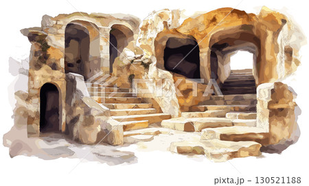 Hal Saflieni Hypogeum. Hal Saflieni Hypogeum watercolor vector illustration 130521188