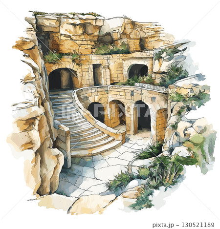 Hal Saflieni Hypogeum. Hal Saflieni Hypogeum watercolor vector illustration Hal Saflieni Hypogeum. Hal Saflieni Hypogeum watercolor vector illustration 130521189