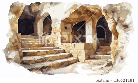 Hal Saflieni Hypogeum. Hal Saflieni Hypogeum watercolor vector illustration 130521191