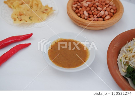 Crispy Peanut Rempeyek with Chili and Peanut Sauce 130521274