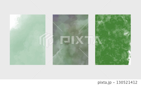 Collection of green watercolor backgrounds featuring natural tones and fluid brushwork. Perfect for eco-themed designs, stationery. vector. 130521412