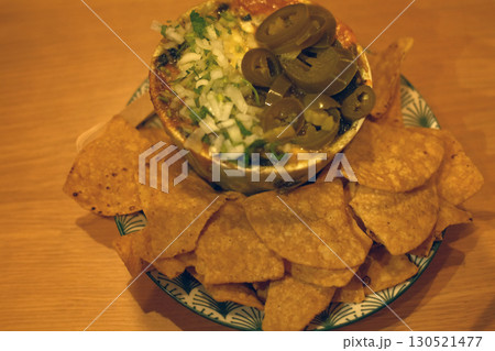 mexican food with tacos guacamole and nachos 130521477