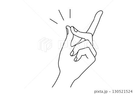 指をパチンと鳴らすジェスチャーをする手のシンプルな線画ベクターイラスト 130521524