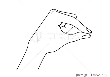 人差し指と親指で何かをつまんでいる片手のシンプルな線画ベクターイラスト 130521529