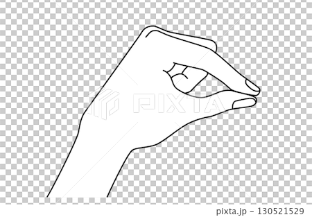 A simple line drawing vector illustration of a hand holding something with its index finger and thumb 130521529