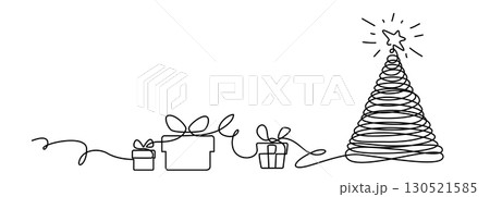 Continuous Line Christmas Tree Vector Icon, Happy Xmas Monoline Spruce, New Year Pines 130521585