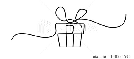 Continuous Thin Line Gift Box, Minimalist Present Drawing, One Line Art Giftbox, Package Outline 130521590