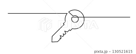 One line key. Continuous keyword symbol, unlock art vector illustration, minimal key One line key. Continuous keyword symbol, unlock art vector illustration, minimal key 130521615