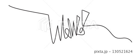 WOW one line hand drawn word. Expression single monoline doodle text, scribble lettering WOW one line hand drawn word. Expression single monoline doodle text, scribble lettering 130521624