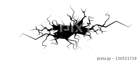 Wall crack icon. Hole in floor, broken glass symbol top view, break effect design 130521719