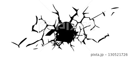 Wall crack icon. Hole in floor, broken glass symbol top view, break effect design Wall crack icon. Hole in floor, broken glass symbol top view, break effect design 130521726