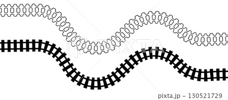 Curve train track icon, railway winding line. Curve railroad illustration top view, rail way Curve train track icon, railway winding line. Curve railroad illustration top view, rail way 130521729