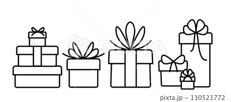 Gift box icon. Present giftbox outline, bonus gift box or holiday package vector illustration 130521772
