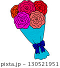 a bouquet of roses with a blue ribbon 130521951