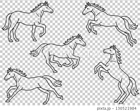 各種姿勢的馬的線條畫插圖集 各種姿勢的馬的線條畫插圖集 130521984