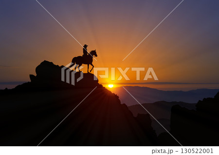 朝の空に馬のシルエット 130522001
