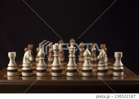 Chess on a dark background. A puzzle game with tricky combinations that requires planning and thinking. Chess on a dark background. A puzzle game with tricky combinations that requires planning and thinking. 130522187