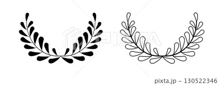 Laurel wreath icon, award symbol with leaf and branch in a circle 130522346