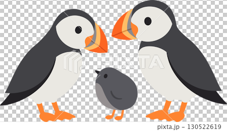 Cute cartoon puffin family with baby chick 130522619