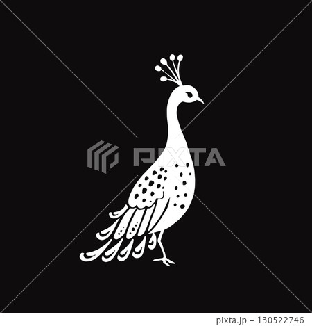 guinea fowl. guinea fowl simple black and white line art vector logo 130522746