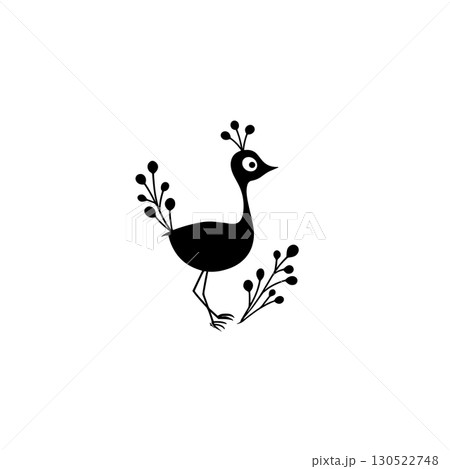 guinea fowl. guinea fowl simple black and white line art vector logo 130522748