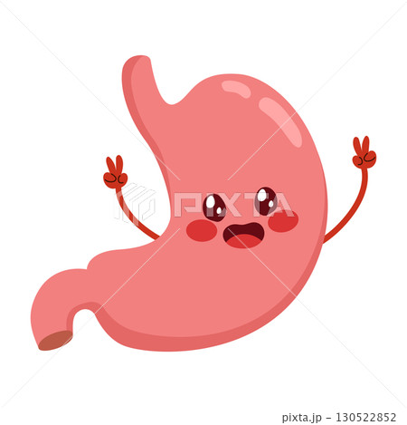 Cute Stomach Character Making Victory Sign Cartoon Vector Illustration 130522852