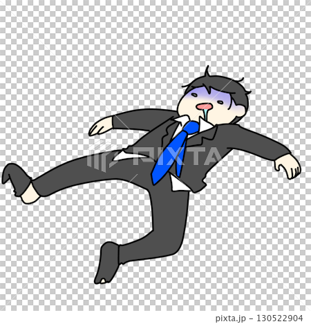 疲れ果てて倒れるサラリーマン 130522904