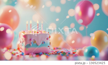 Festive Birthday Cake with Balloons. (1) 130523425