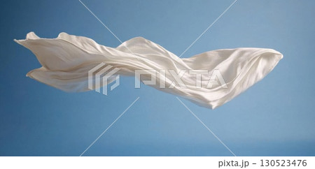 Flowing White Fabric with Blue Sky. 130523476