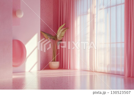 Pink Interior Design with Sun Light and Plant Pot, Aesthetic Room and Minimalism Pink Interior Design with Sun Light and Plant Pot, Aesthetic Room and Minimalism 130523507
