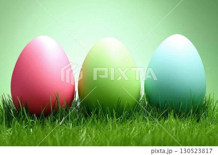 Pastel Easter eggs in grass. 130523817