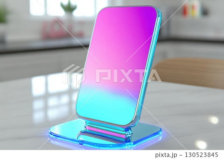 Phone on Wireless Charger with Modern Kitchen. 130523845