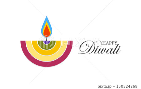 Modern Diwali Diya Illustration with Colorful Flame 130524269