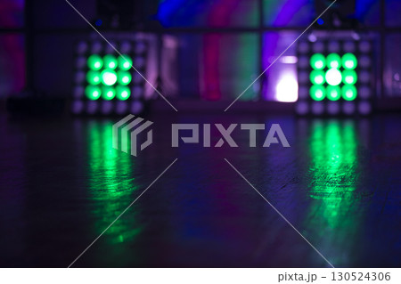 Blue stage with lighting equipment. 130524306