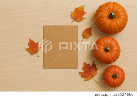 秋のかぼちゃと紅葉のフラットレイ|メッセージカード 秋のかぼちゃと紅葉のフラットレイ|メッセージカード 130524660